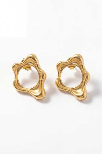 Mnsh_Gold Plated Fluid Line Stud Earrings _Online_at_Aza_Fashions