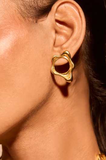 Mnsh_Gold Plated Fluid Line Stud Earrings _at_Aza_Fashions