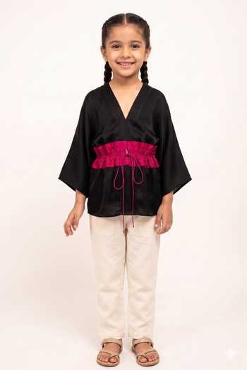 Neora By Nehal Chopra Ruched Asymmetrical Short Cape For Kids
