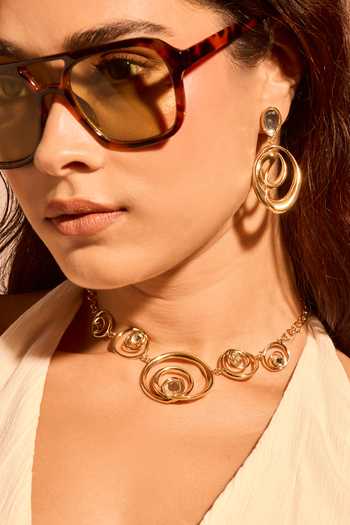 Mnsh Gold Plated Mirror Stone Earrings at Aza Fashions Mnsh_Gold Plated Mirror Stone Earrings _at_Aza_Fashions