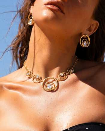 Mnsh_Gold Plated Mirror Stone Choker _at_Aza_Fashions