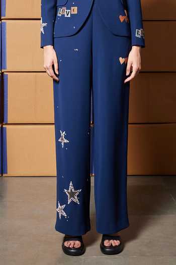 Shahin Mannan Navy Crepe Heart And Star Blazer With Pant Online at Aza Fashions Shahin Mannan_Navy Crepe Heart And Star Blazer With Pant _Online_at_Aza_Fashions
