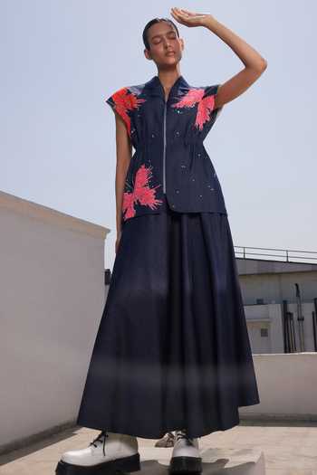 Buy Shahin Mannan Blue Denim Circular Skirt Online at Aza Fashions Buy_Shahin Mannan_Blue Denim Circular Skirt _Online_at_Aza_Fashions