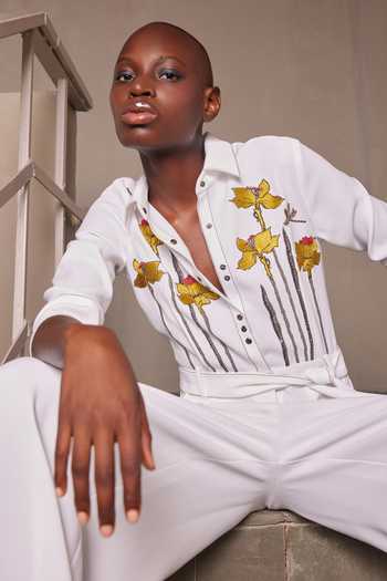 Shahin Mannan_Ivory Narcissus Garden Jumpsuit With Belt _Online_at_Aza_Fashions