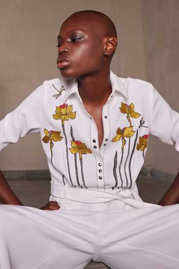 Buy_Shahin Mannan_Ivory Narcissus Garden Jumpsuit With Belt _Online_at_Aza_Fashions