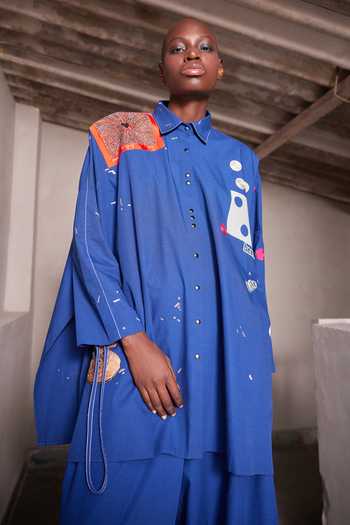 Shahin Mannan_Blue Poplin Pant _Online_at_Aza_Fashions