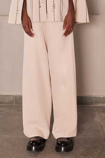 Shahin Mannan Beige Crepe Solid Flared Pant Online at Aza Fashions Shahin Mannan_Beige Crepe Solid Flared Pant _Online_at_Aza_Fashions