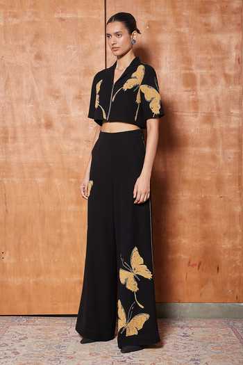 Buy_Shahin Mannan_Black Crepe Flared Pant _Online_at_Aza_Fashions