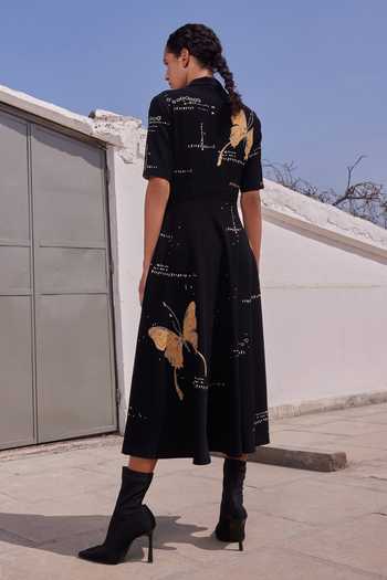 Shahin Mannan Fading Butterflies Shawl Collar Dress 