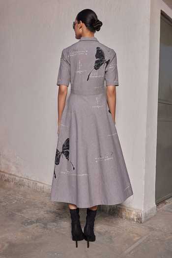 Shahin Mannan Fading Butterflies Shawl Collar Dress 