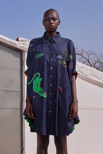 Shahin Mannan Funky Panther Gathered Sleeve Shirt Dress 
