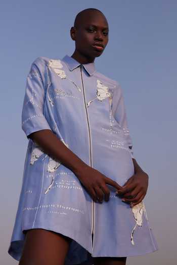 Shahin Mannan Fading Butterflies Silk Chanderi Short Dress 