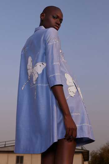 Shahin Mannan Fading Butterflies Silk Chanderi Short Dress 