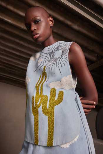 Shahin Mannan Cactus Embroidered Overlay Top 