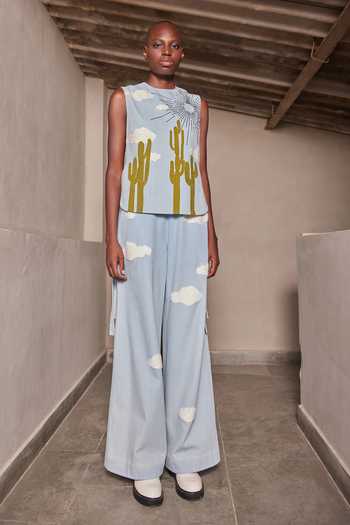 Shahin Mannan_Blue Denim Embroidery Round Neck Cactus Overlay Top _Online_at_Aza_Fashions