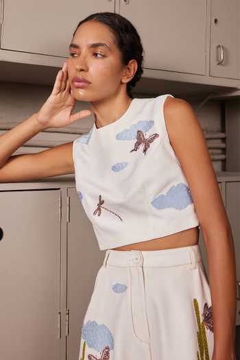 Shahin Mannan Cactus Embroidered Crop Top 