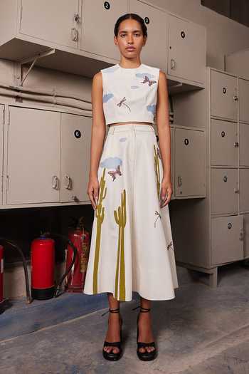 Shahin Mannan Ivory Satin Round Neck Cactus Embroidered Crop Top Online at Aza Fashions Shahin Mannan_Ivory Satin Round Neck Cactus Embroidered Crop Top _Online_at_Aza_Fashions