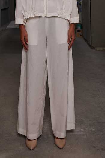 Buy Shahin Mannan Ivory Silk, Cotton Collared Neck Outhouse Shacket With Pant Online at Aza Fashions Buy_Shahin Mannan_Ivory Silk, Cotton Collared Neck Outhouse Shacket With Pant _Online_at_Aza_Fashions