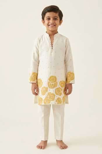 Kaaj Button X AZA Floral Applique Kurta Set For Kids