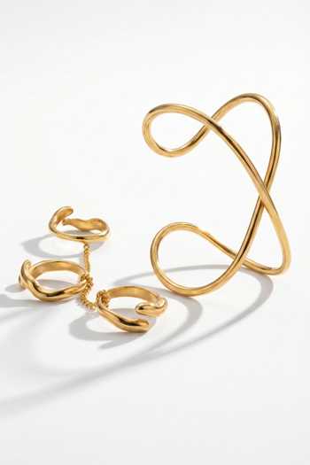 Mnsh_Gold Plated Aura Palm Cuff And Ring Set _Online_at_Aza_Fashions