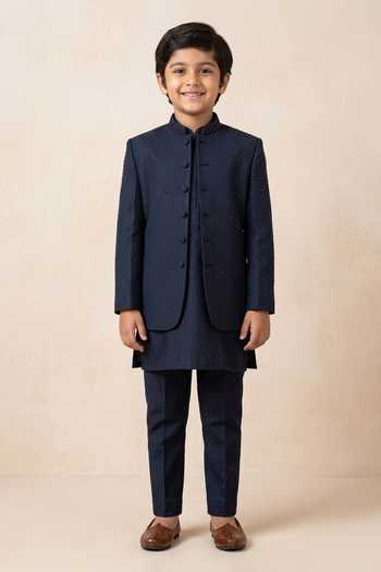 Kaaj Button X AZA Hand Embroidered Bandhgala Set For Kids