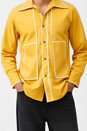 Neora By Nehal Chopra_Yellow Collared Flap Shirt For Kids_Online_at_Aza_Fashions