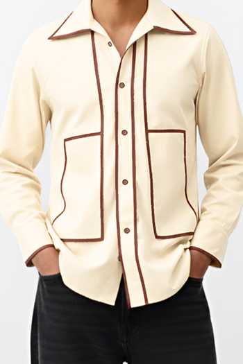 Neora By Nehal Chopra Ivory Stripe Pattern Flap Shirt For Kids Online at Aza Fashions Neora By Nehal Chopra_Ivory Stripe Pattern Flap Shirt For Kids_Online_at_Aza_Fashions