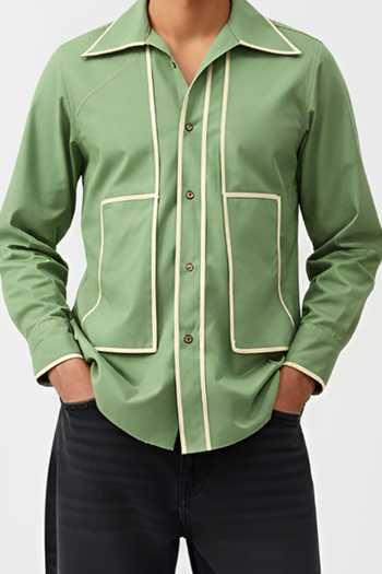 Neora By Nehal Chopra Green Stripe Pattern Shirt For Kids Online at Aza Fashions Neora By Nehal Chopra_Green Stripe Pattern Shirt For Kids_Online_at_Aza_Fashions