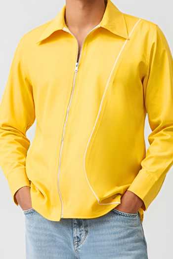 Neora By Nehal Chopra Yellow Collared Zip Shirt For Kids Online at Aza Fashions Neora By Nehal Chopra_Yellow Collared Zip Shirt For Kids_Online_at_Aza_Fashions