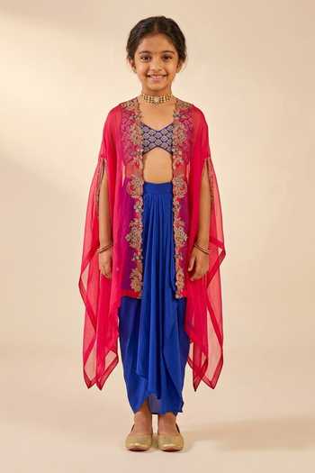 Anu Pellakuru Hand Embroidered Cape & Skirt Set For Kids