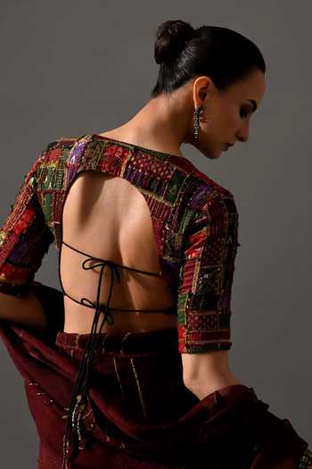 Medha Cola Saree With Brocade Patchwork Blouse 