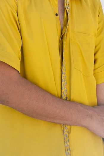 Neora By Nehal Chopra Yellow Bemberg Modal Silk, Lining Butter Crepe Braided Placket Shirt For Kids Online at Aza Fashions Neora By Nehal Chopra_Yellow Bemberg Modal Silk, Lining Butter Crepe Braided Placket Shirt For Kids_Online_at_Aza_Fashions