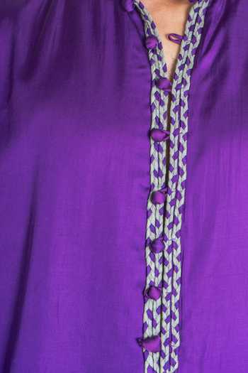 Neora By Nehal Chopra_Purple Bemberg Modal Silk, Lining Butter Braided Placket Kurta With Dhoti Pant For Kids_Online_at_Aza_Fashions