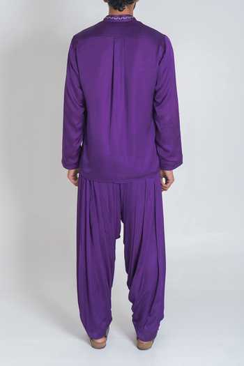 Neora By Nehal Chopra_Purple Bemberg Modal Silk, Lining Butter Crepe Draped Dhoti Pant For Kids_Online_at_Aza_Fashions