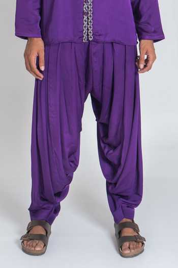 Buy_Neora By Nehal Chopra_Purple Bemberg Modal Silk, Lining Butter Crepe Draped Dhoti Pant For Kids_Online_at_Aza_Fashions