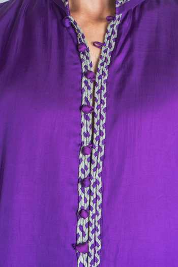 Neora By Nehal Chopra_Purple Bemberg Modal Silk, Lining Butter Crepe Braid Placket Embroidered Kurta For Kids_Online_at_Aza_Fashions