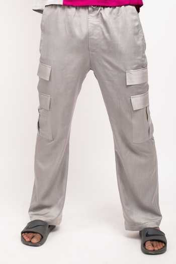 Neora By Nehal Chopra Grey Bemberg Modal Silk, Lining Butter Crepe Plain Solid Cargo Pant For Kids Online at Aza Fashions Neora By Nehal Chopra_Grey Bemberg Modal Silk, Lining Butter Crepe Plain Solid Cargo Pant For Kids_Online_at_Aza_Fashions