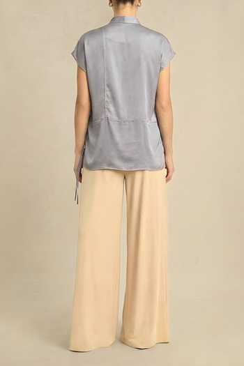 Neora By Nehal Chopra Steel Grey Crew Neck Top For Kids