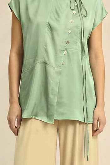 Neora By Nehal Chopra Ash Green Crew Neck Top For Kids
