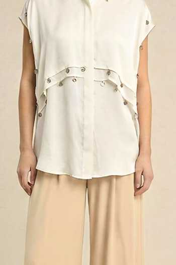 Neora By Nehal Chopra_Ivory Coin Flap Shirt For Kids_Online_at_Aza_Fashions