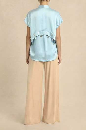 Neora By Nehal Chopra Tropical Breeze Blue Coin Flap Shirt For Kids