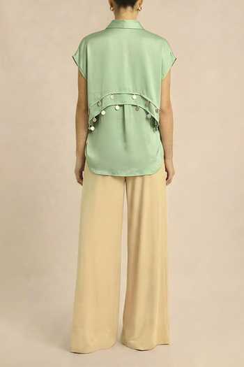 Neora By Nehal Chopra Ash Green Coin Flap Shirt For Kids