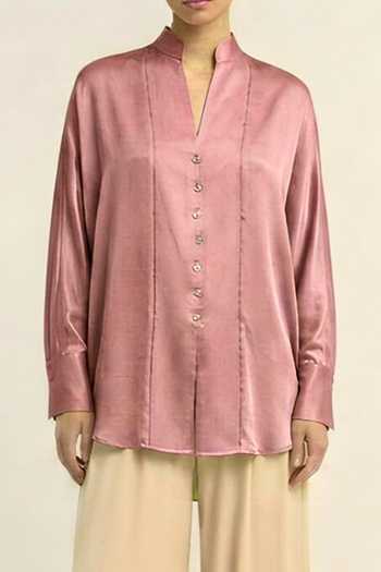 Neora By Nehal Chopra Pink Mandarin Collar Shirt For Kids
