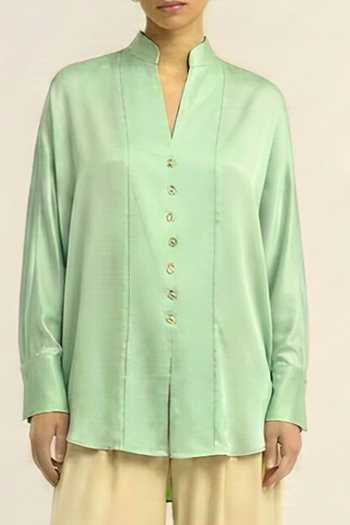 Neora By Nehal Chopra_Green Ash Shirt For Kids_Online_at_Aza_Fashions