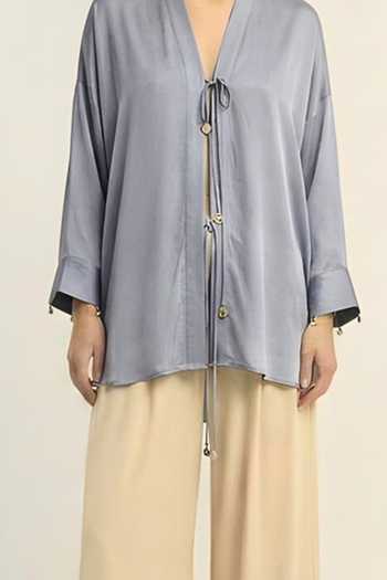 Neora By Nehal Chopra_Grey Steel Loop Shirt For Kids_Online_at_Aza_Fashions