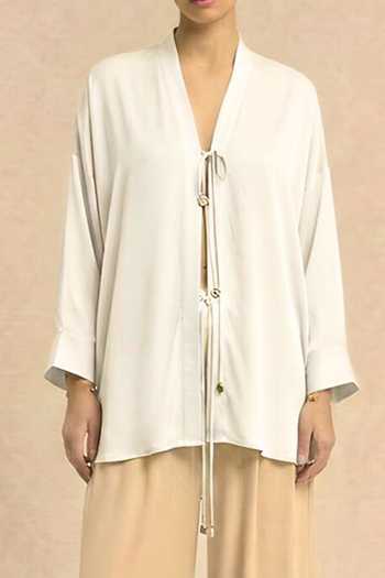 Neora By Nehal Chopra_Ivory White Loop Shirt For Kids_Online_at_Aza_Fashions