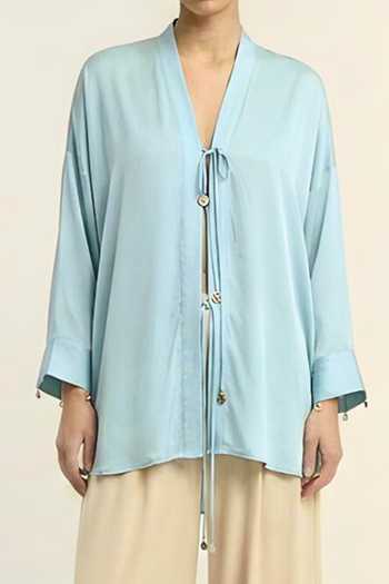 Neora By Nehal Chopra_Blue Tropical Breeze Loop Shirt For Kids_Online_at_Aza_Fashions