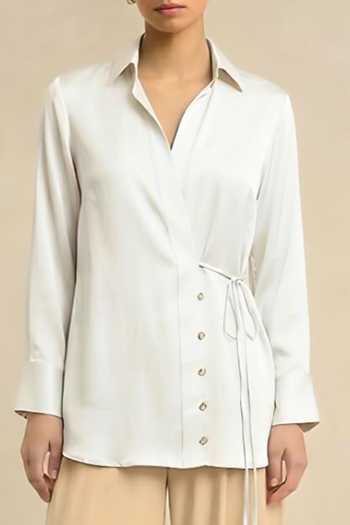 Neora By Nehal Chopra_Ivory White Wrap Shirt For Kids_Online_at_Aza_Fashions
