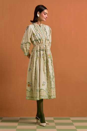 Buy_POZRUH_Ivory Hemp Crew Neck Verdant String Midi Dress 