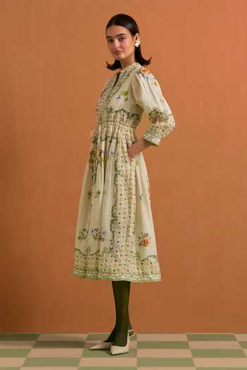 Shop_POZRUH_Ivory Hemp Crew Neck Verdant String Midi Dress 